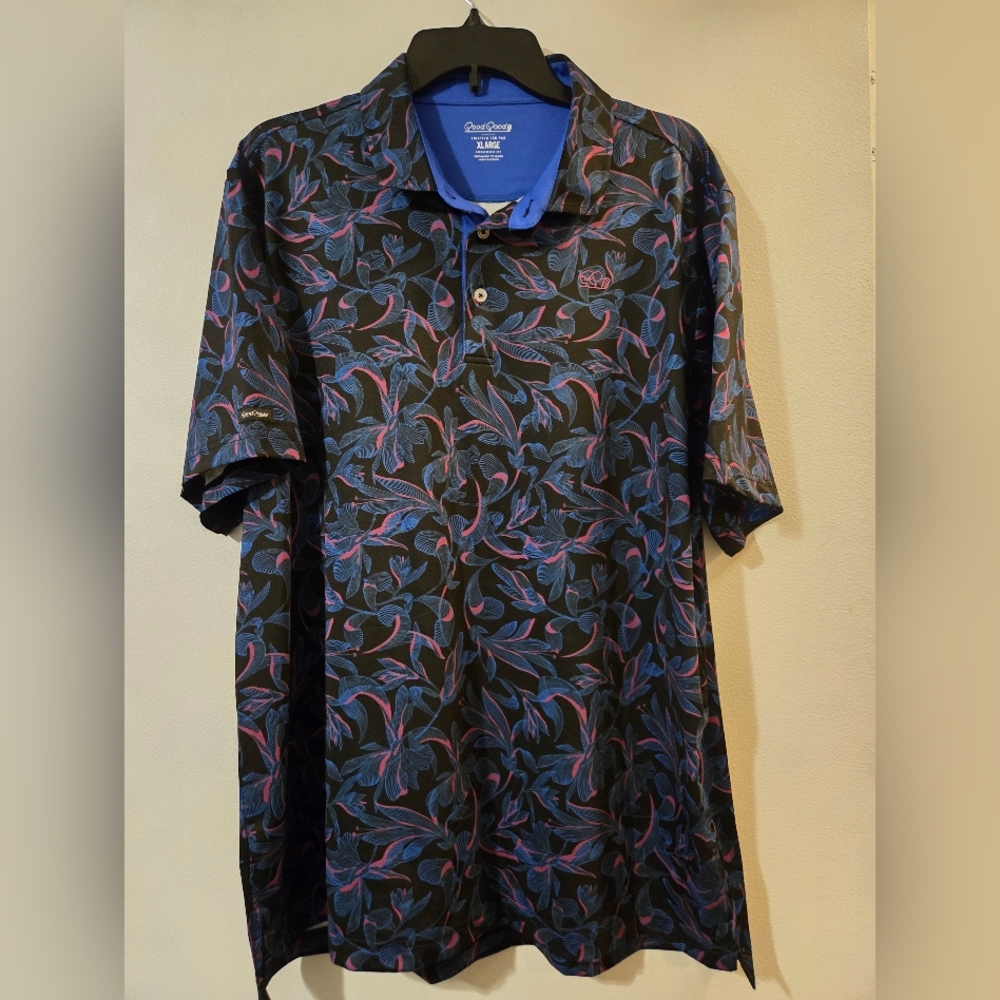 Good Good Golf Blue And Purple Floral Polo